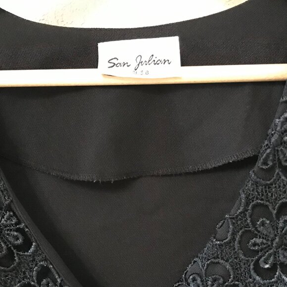 San Julian Tunic Blazer: Vintage Crocheted Lace Collar Crystal Buttons Black M - Picture 3 of 11